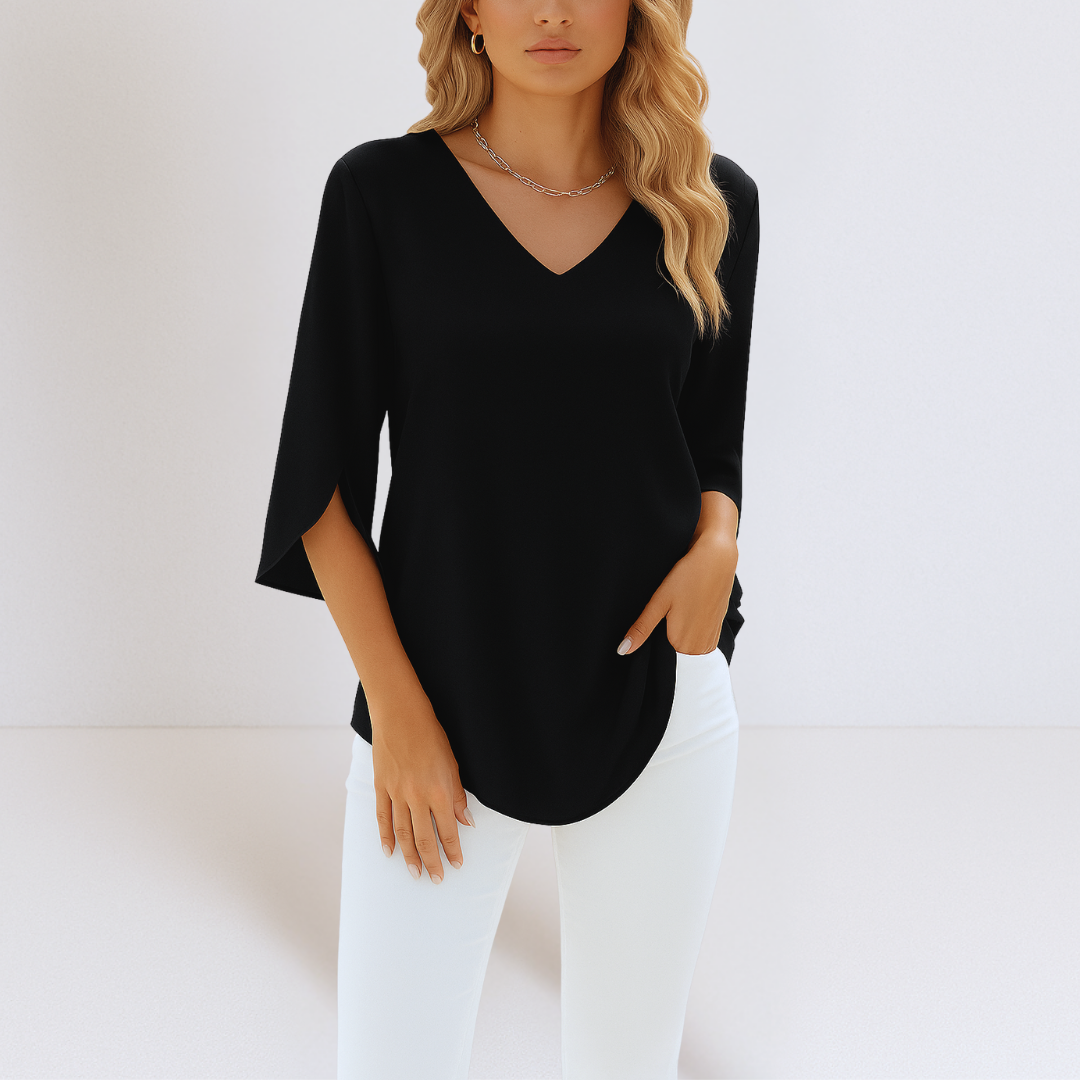 Mona™ | Elegant blouse with V-neck and split sleeves