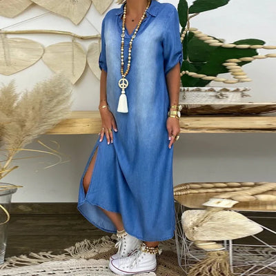 Demi | Side-Slit Denim Luxe