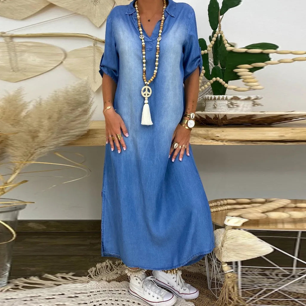 Demi | Side-Slit Denim Luxe