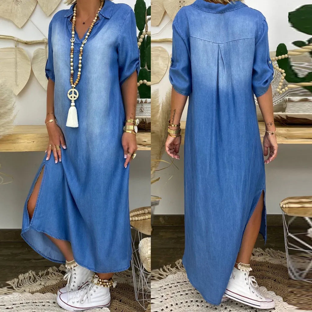 Demi | Side-Slit Denim Luxe