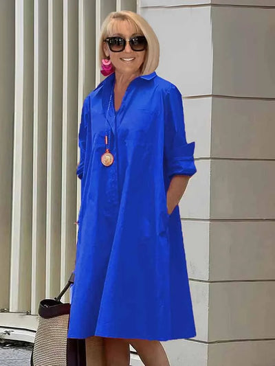 Vireya - Shirt Collar Pocket Midi Dress