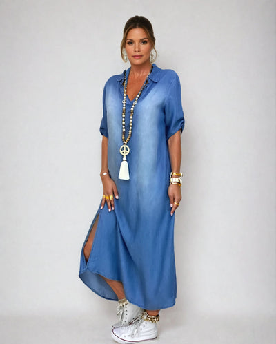 Demi | Side-Slit Denim Luxe