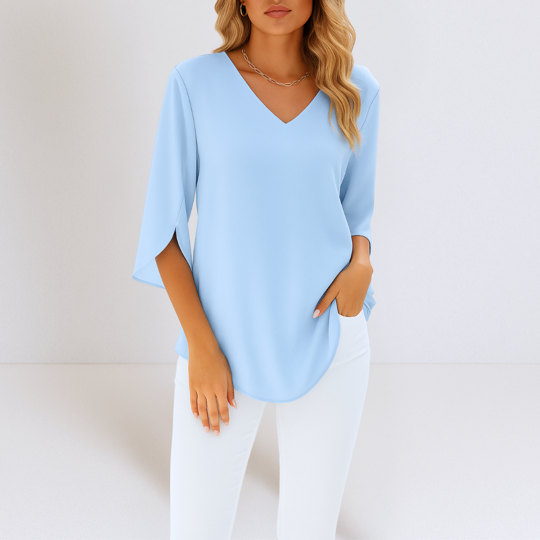 Mona™ | Elegant blouse with V-neck and split sleeves