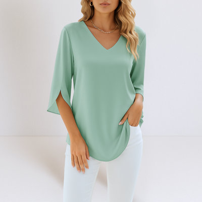Mona™ | Elegant blouse with V-neck and split sleeves