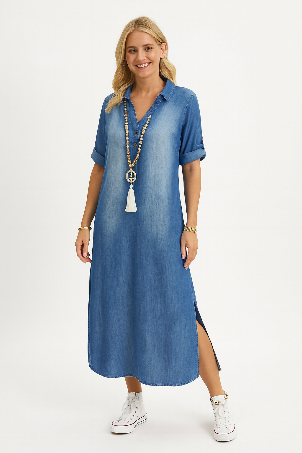 Demi | Side-Slit Denim Luxe