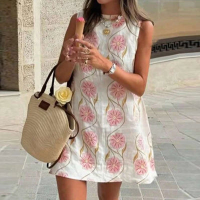 Angela| Vibrant Printed Sleeveless Mini Dress