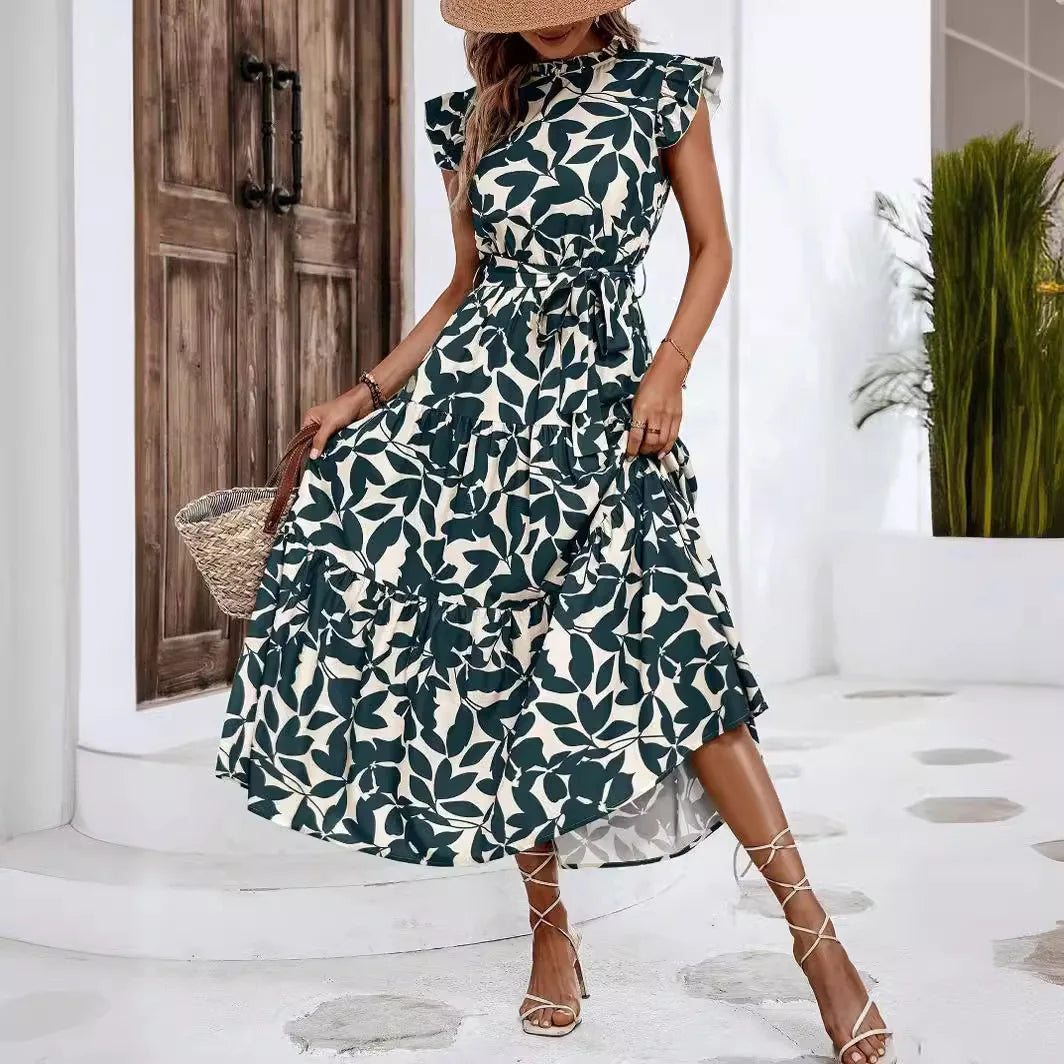 Ivy | Leaf Print Maxi Dress