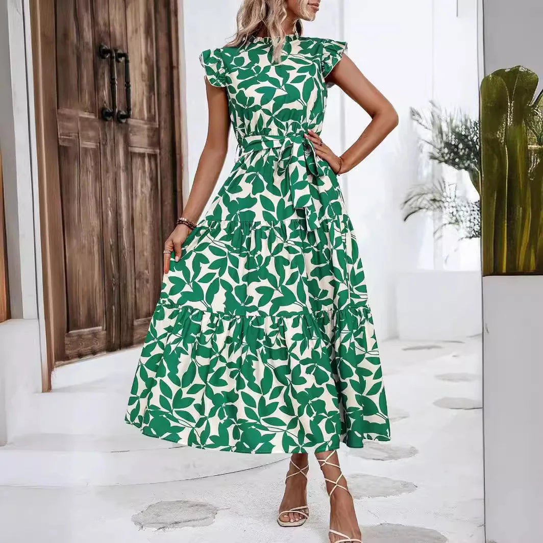 Ivy | Leaf Print Maxi Dress