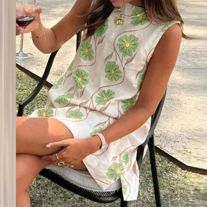 Angela| Vibrant Printed Sleeveless Mini Dress