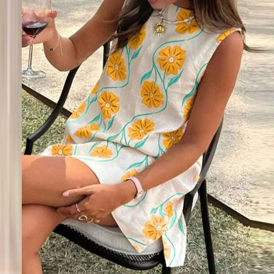 Angela| Vibrant Printed Sleeveless Mini Dress